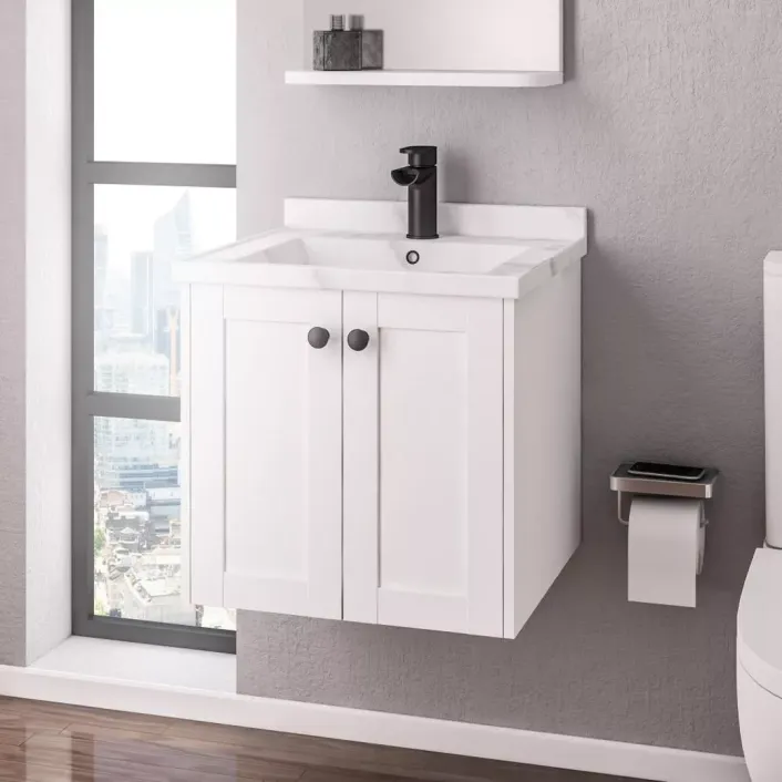 Eastbrook Hardwick 50CM 2 Door Square Wall Hung Basin Vanity Unit - Matt White