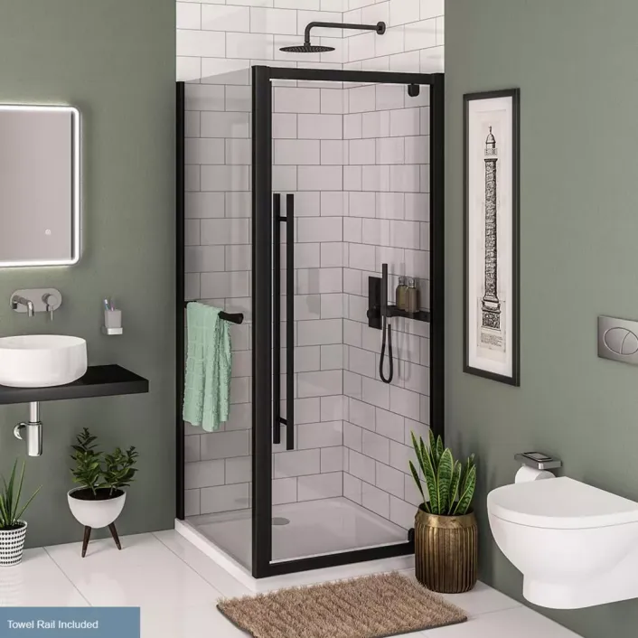 Eastbrook Vantage 2000 6mm Easy Clean 2000mm x 800mm Side Panel with Towel Rail - Matt Black