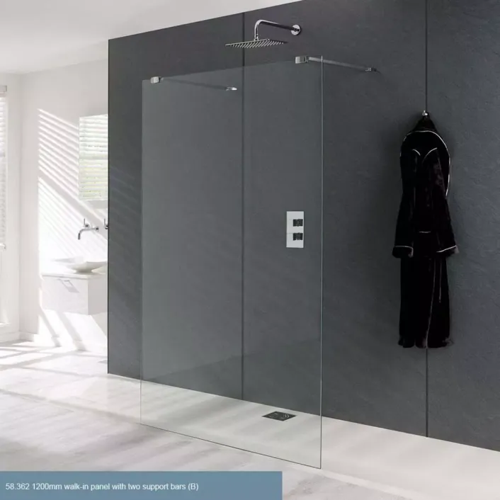 Eastbrook Valliant Type B 8mm 1950mm x 1000mm Walk-In Shower Panel with 2 x Support Bars - Chrome