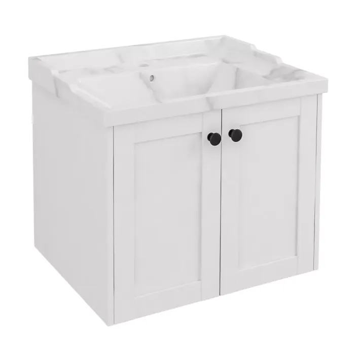Eastbrook Hardwick 60CM 2 Door Square Wall Hung Basin Vanity Unit - Matt White