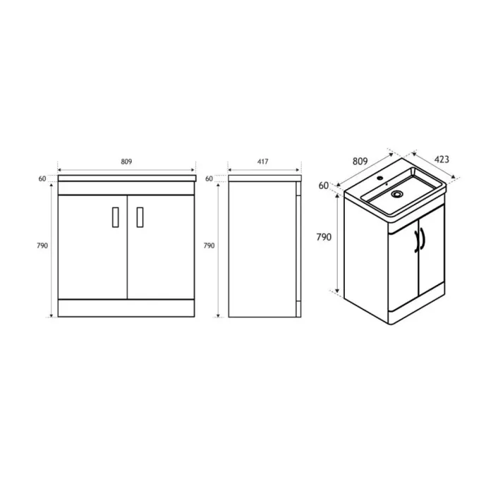 Eastbrook Cavone 80CM 2 Door Basin Vanity Unit - High Gloss White - Freestanding