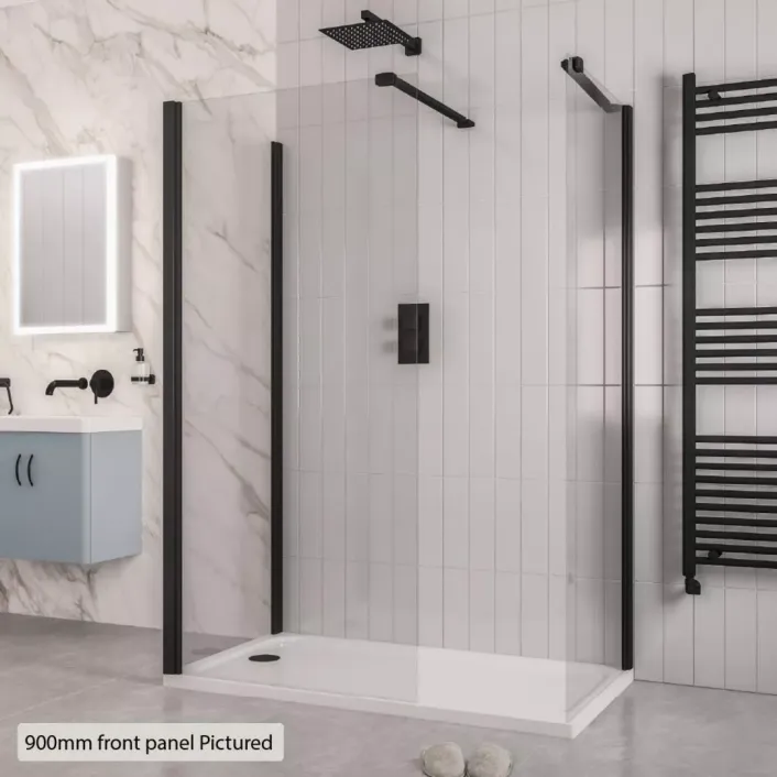 Eastbrook Volente 6mm Thick Easy Clean 1850 x 700mm Walk-In Shower Panel - Matt Black