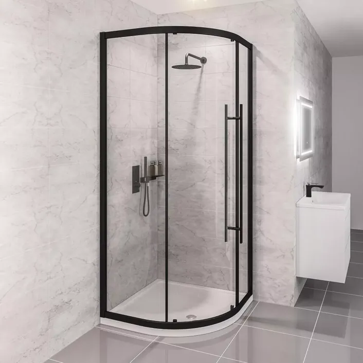 Eastbrook Vantage 2000 Easy Clean 900x900mm Single Door Quadrant Shower Enclosure - Matt Black