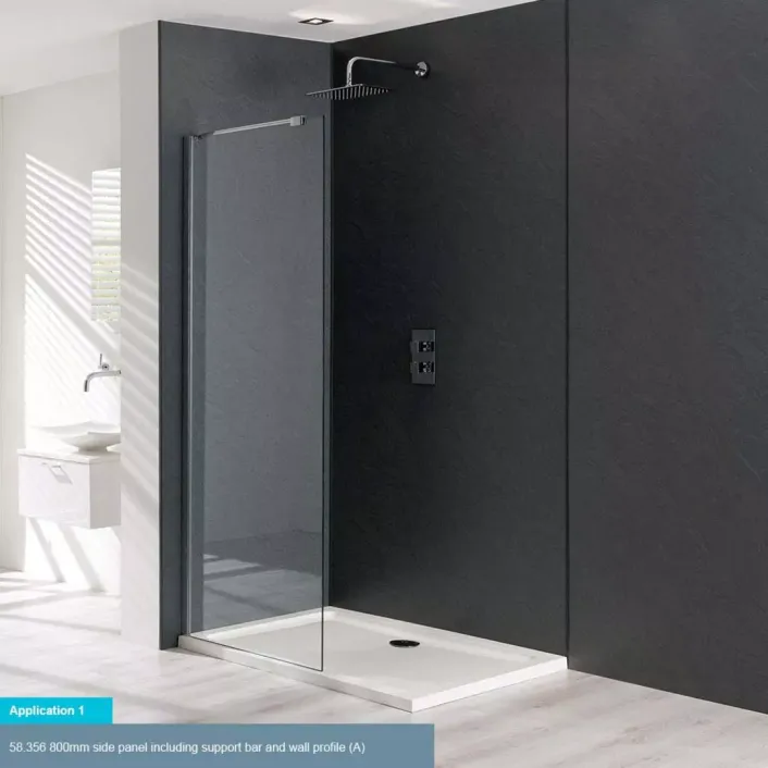 Eastbrook Valliant Type A 8mm 1950mm x 1000mm Walk-In Side Shower Panel with Support Bar - Chrome