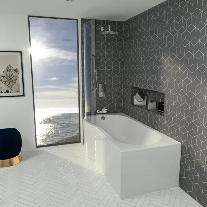 Eastbrook Shannon 1500 x 850 x 400mm Left Hand (LH) P-Shaped 4mm Shower Bath - White