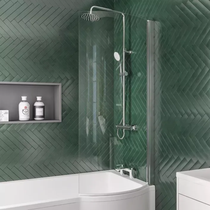 Eastbrook 6mm 1400 x 735mm Right Hand (RH) P-Shaped Bath Screen - Chrome