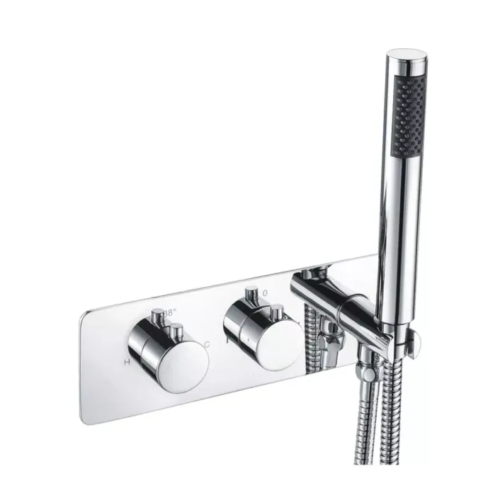 Eastbrook Round Horizontal Thermostatic Shower Valve with Shower Handset, Hose & Holder - Chrome