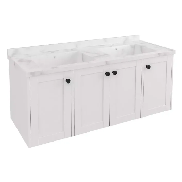 Eastbrook Hardwick 120CM 4 Door Square Double Bowl Wall Hung Basin Vanity Unit - White