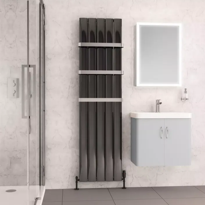 Eastbrook Malmesbury 1800 x 470 Aluminium Radiator Black Effect