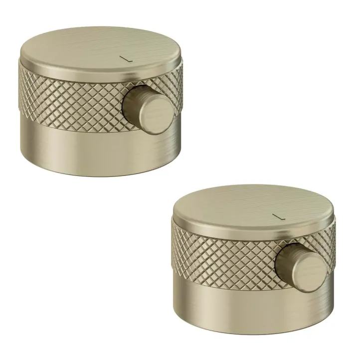 Eastbrook (Pair) Meriden Half Knurling Tap Handles for Wall Mounted 3 Tap Hole Basin / Bath Mixer Tap Brushed Brass
