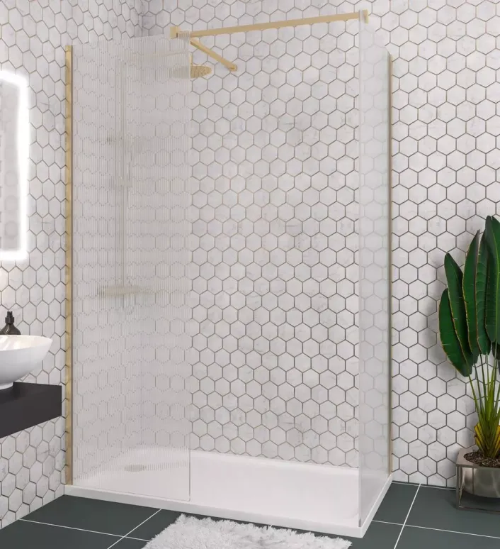 Eastbrook Vantage 2000 8mm Easy Clean 2000x1300mm Walk-In Shower Panel with Fluted Glass - Brushed Brass