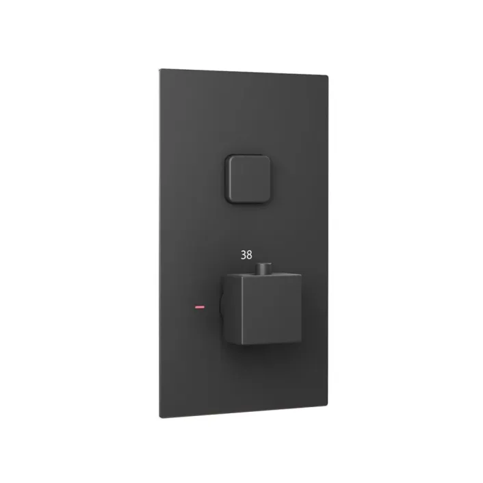 Eastbrook Concealed Thermostatic Shower Valve with Single Square Push Button - Matt Smooth Black