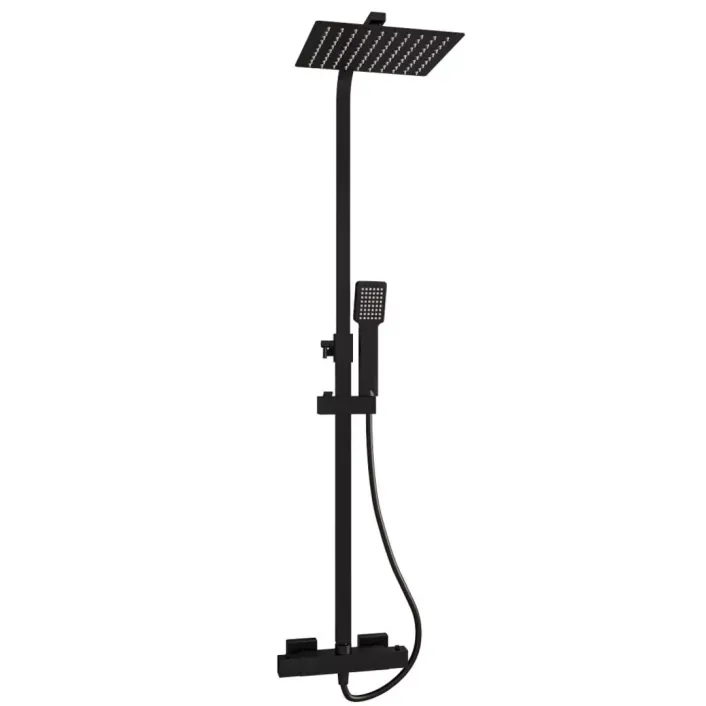 Eastbrook Modern Adjustable Height (850-1200mm) Square Thermostatic Shower Pole - Matt Black