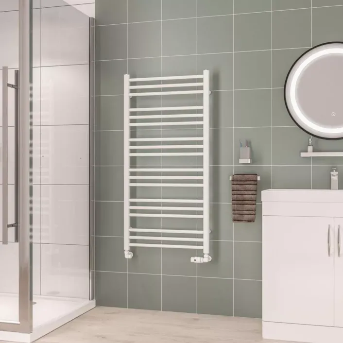 Eastbrook Corinium Round 1200 x 600 Towel Rail Gloss White