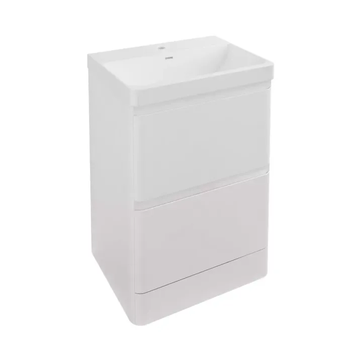 Eastbrook Grovely 60cm x 43cm, 2 Drawer Base Vanity Unit - High Gloss White