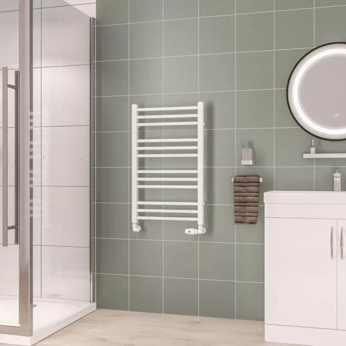 Eastbrook Corinium Round 800 x 500 Towel Rail Gloss White