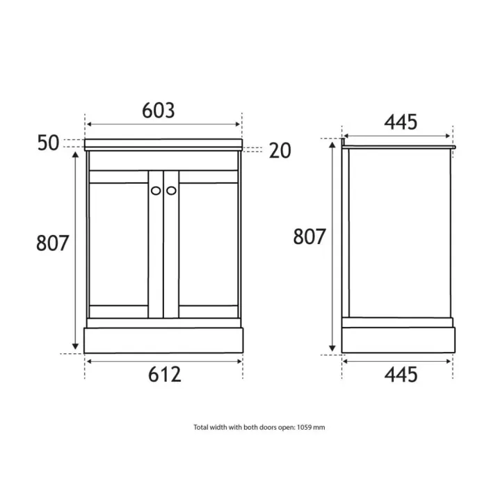 Eastbrook Hardwick 60CM 2 Door Basin Vanity Unit - Matt Blue