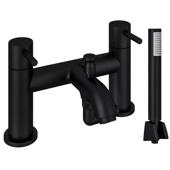 Eastbrook Meriden Bath Shower Mixer Tap with Handset, Hose and Holder Matt Black