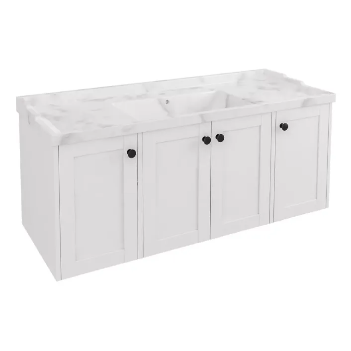 Eastbrook Hardwick 120CM 4 Door Square Single Bowl Wall Hung Basin Vanity Unit - Matt White