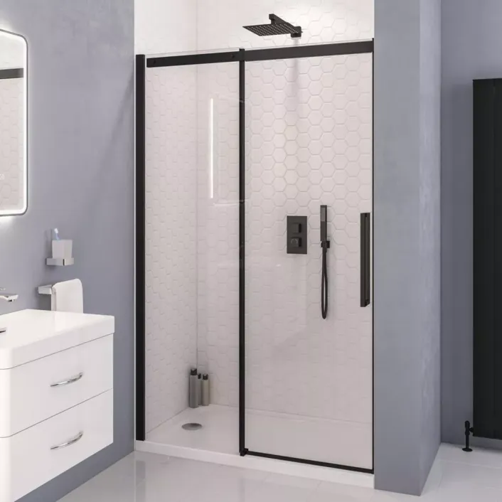 Eastbrook Corniche 2000 8mm Semi-Frameless 2000mm x 1400mm Slider Shower Door - Matt Black