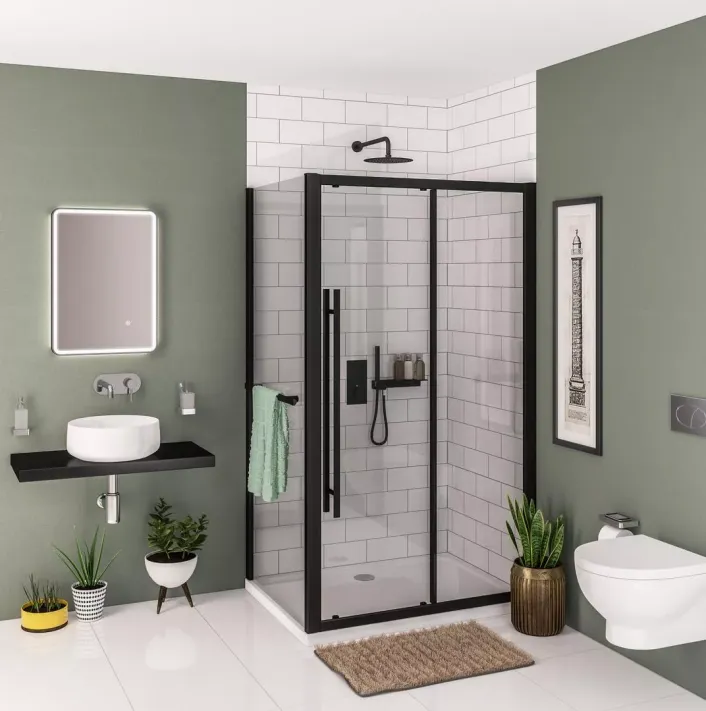 Eastbrook Vantage 2000 Easy Clean 2000x1300mm Slider Shower Door - Matt Black