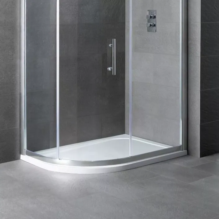 Eastbrook Volente Plan D Left Hand (LH) ABS 1000mm x 700mm Offset Quadrant Stone Resin Shower Tray - White