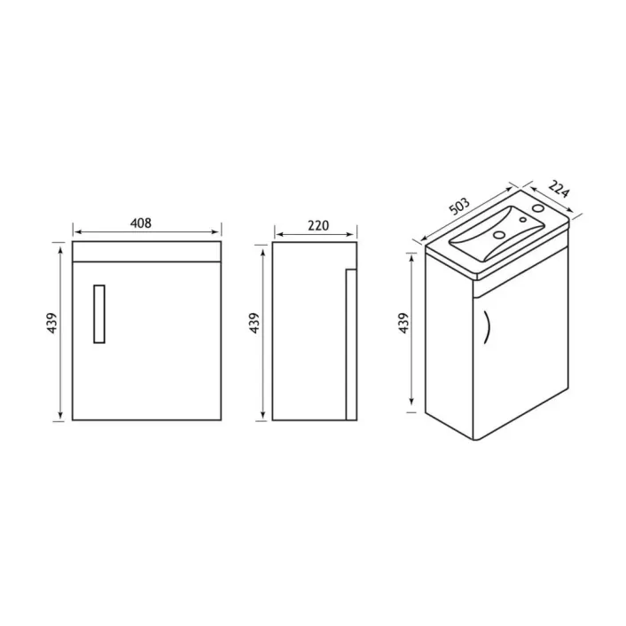 Eastbrook Cavone 50CM 1 Door Basin Vanity Unit - Matt Grey - Wall Hung