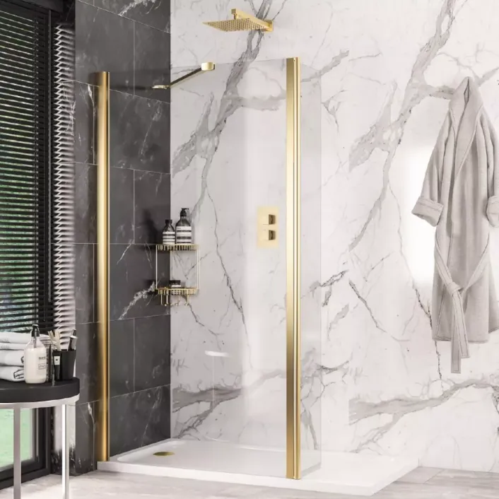 Eastbrook Volente 6mm Thick Easy Clean 1850 x 760mm Walk-In Shower Panel - Brushed Brass