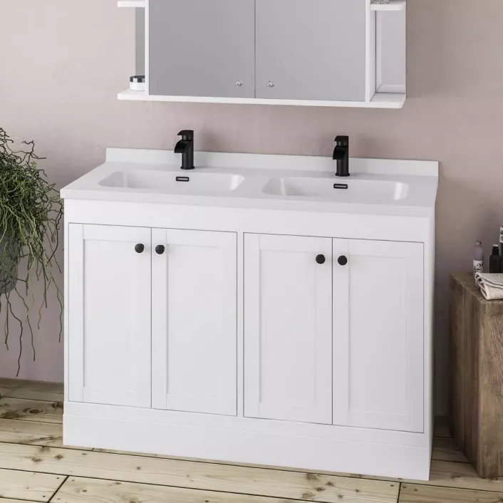 Eastbrook Hardwick 120CM 4 Door Double Bowl Basin Vanity Unit - Matt White