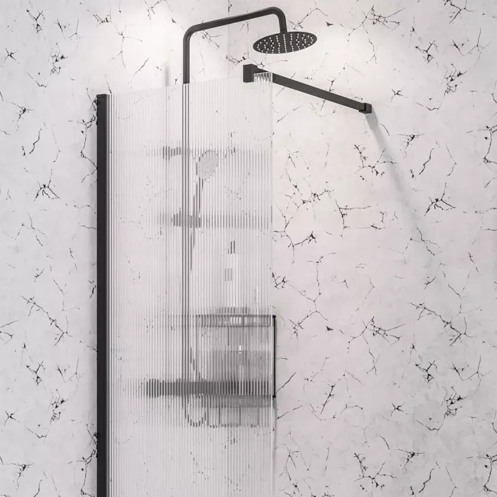 Eastbrook Vantage 2000 8mm Easy Clean 2000mm x 1000mm Walk-In Shower Panel with Fluted Glass - Matt Black