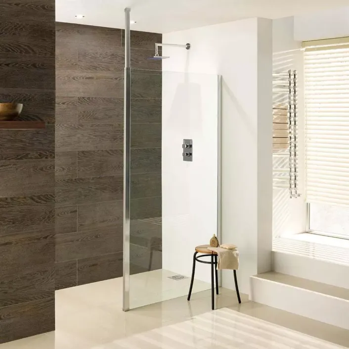 Eastbrook Valliant 8mm 1950mm x 700mm Square Pole Walk-In Front Shower Panel - Chrome