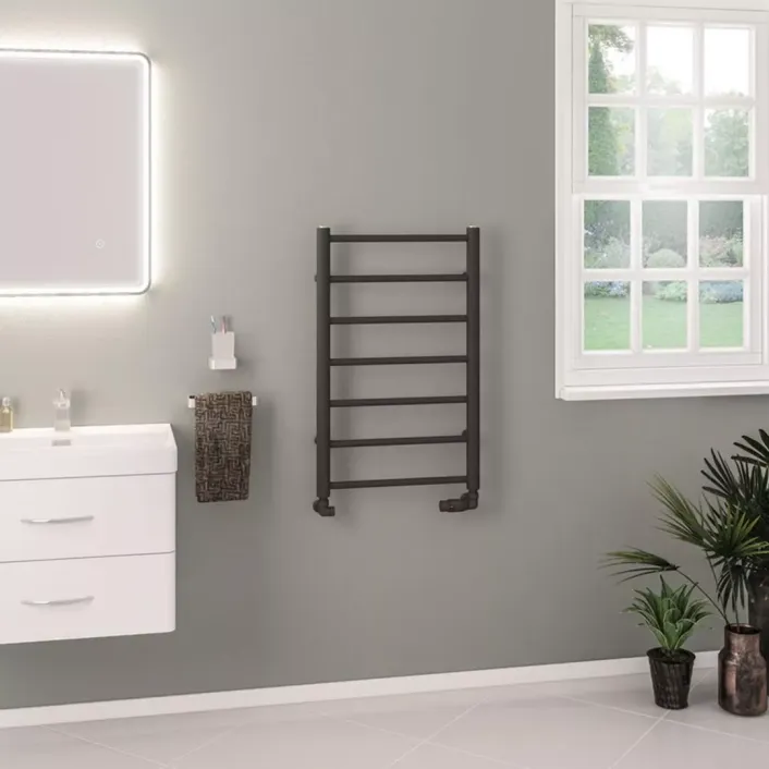 Eastbrook Tuscan Round 800 x 500 Towel Rail Matt Anthracite