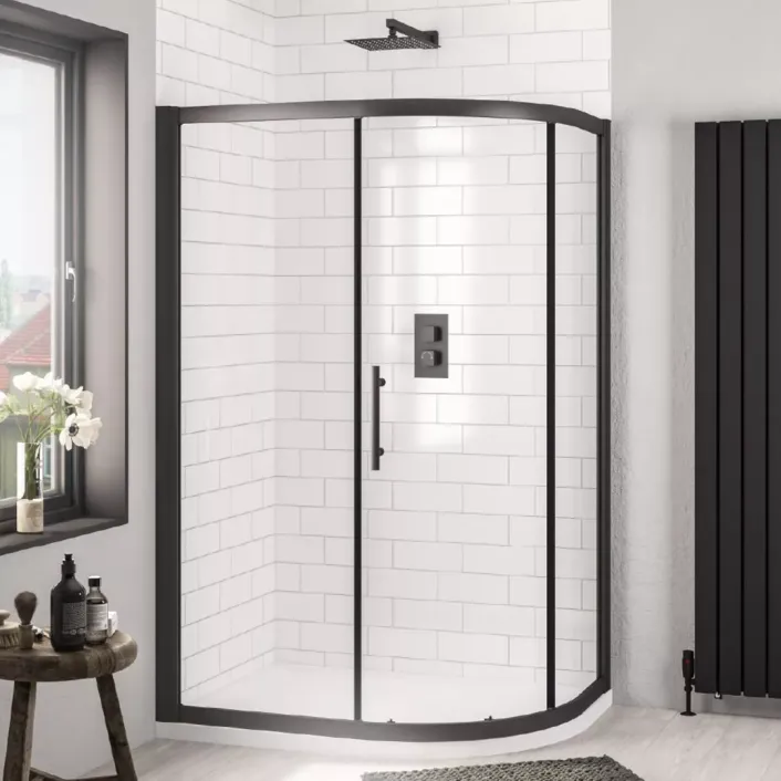 Eastbrook Volente 900 x 800mm Single Door Offset Quadrant Shower Enclosure - Matt Black