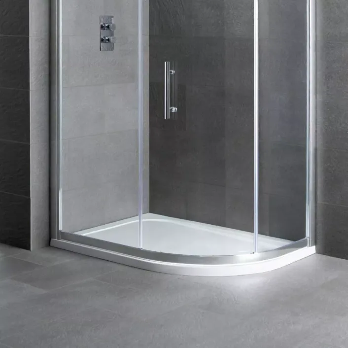 Eastbrook Volente Plan D Right Hand (RH) ABS 1100mm x 700mm Offset Quadrant Stone Resin Shower Tray - White