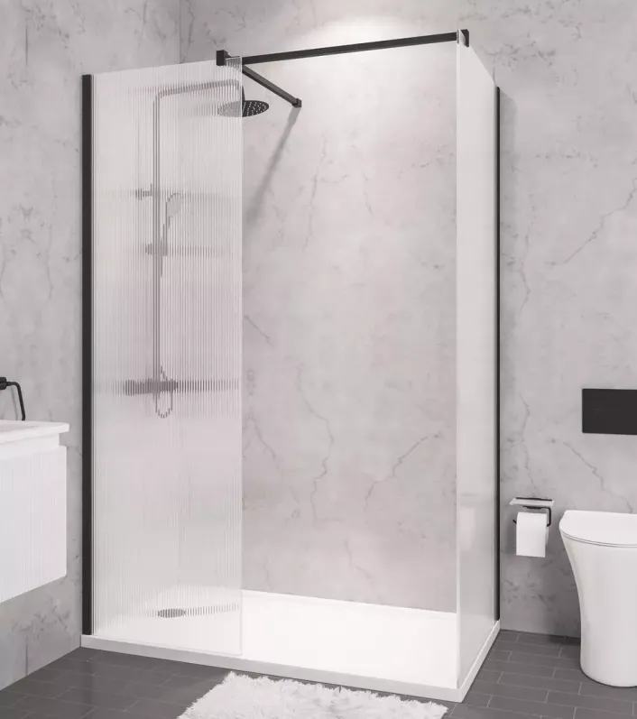 Eastbrook Vantage 2000 8mm Easy Clean 2000x1600mm Walk-In Shower Panel with Fluted Glass - Black