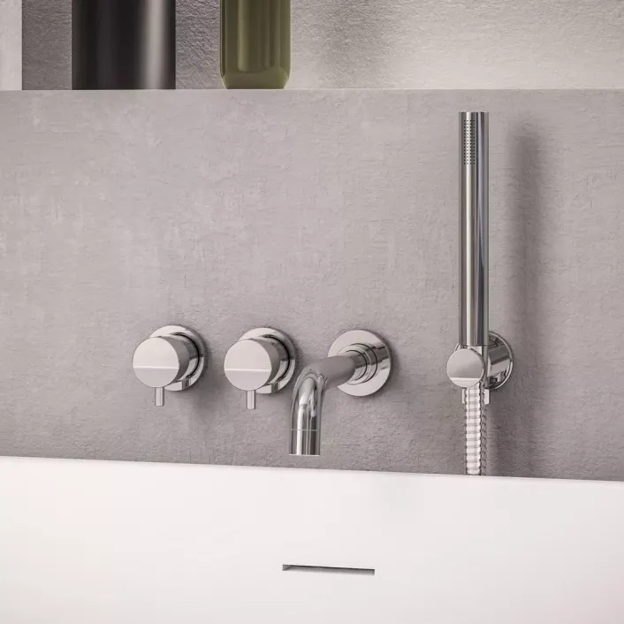 Eastbrook Meriden Wall Mounted 5 Hole Bath Shower Mixer Tap Set - Chrome
