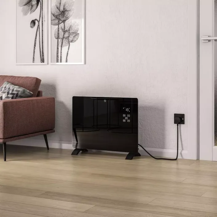 Eastbrook Cortona 555 x 650 Glass Fronted Electric Radiator 1500W Black
