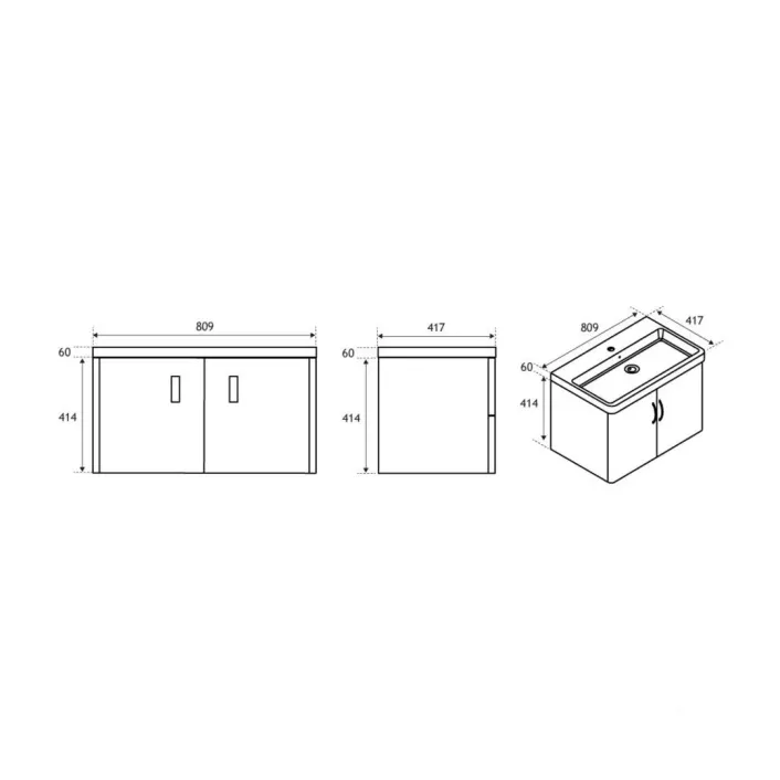Eastbrook Cavone 80CM 2 Door Basin Vanity Unit - High Gloss White - Wall Hung