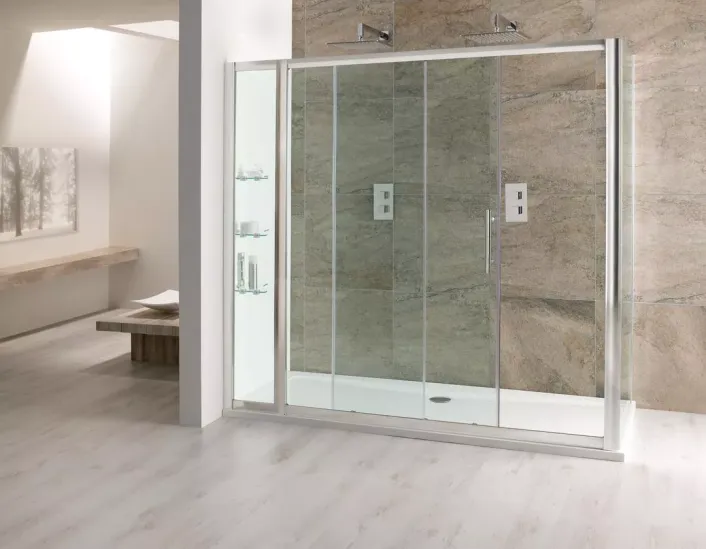 Eastbrook Volente 1850mm x 300mm Inline Shower Panel with Shelves - Chrome - Framed