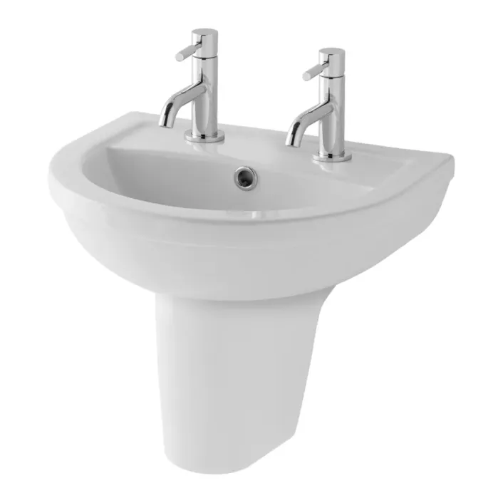 Eastbrook Dura 45cm x 36cm 2 Tap Hole Ceramic Cloakroom Basin with Overflow & Fixings - White