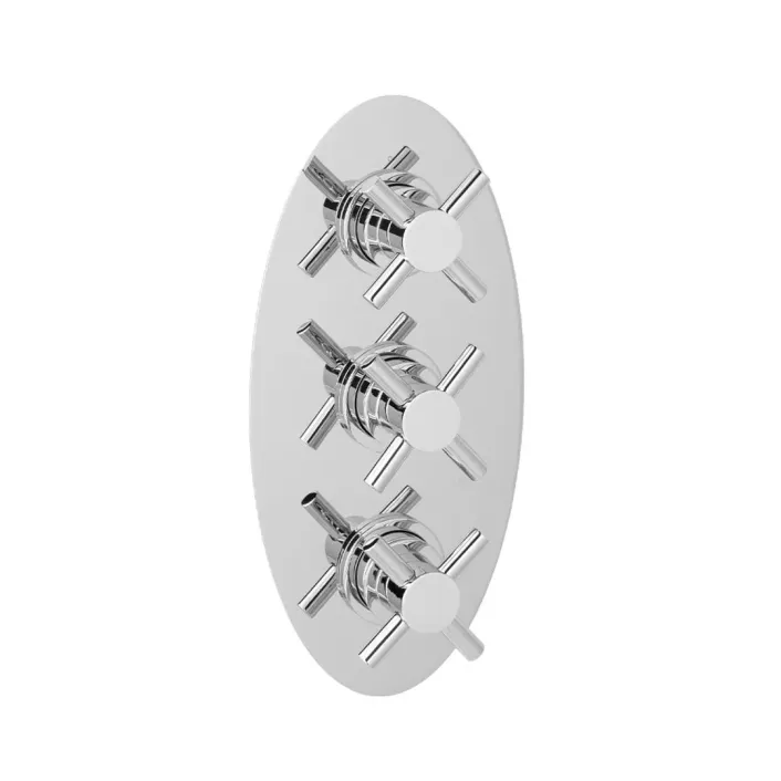 Eastbrook Oval Triple Valve Plate with Round Rings - Chrome