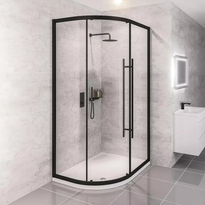 Eastbrook Vantage 2000 6mm Easy Clean 900x760mm Offset Quadrant Shower Enclosure - Matt Black