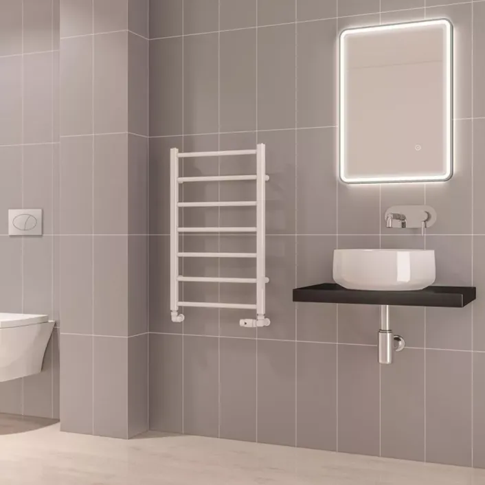 Eastbrook Tuscan Round 800 x 500 Towel Rail Gloss White