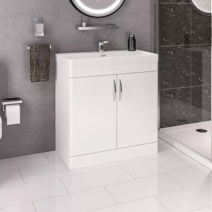 Eastbrook Cavone 80CM 2 Door Basin Vanity Unit - High Gloss White - Freestanding