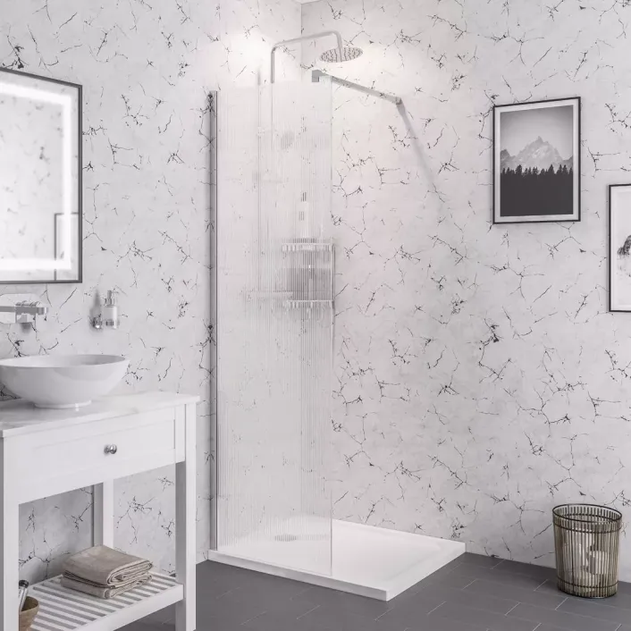Eastbrook Vantage 2000 8mm Easy Clean 2000mm x 1000mm Walk-In Shower Panel with Fluted Glass - Chrome