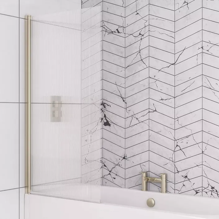 Eastbrook 6mm 1400 x 800mm Left Hand (LH) Fluted Straight Bath Screen - Brushed Brass