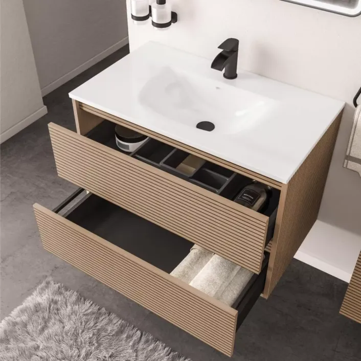 Eastbrook Olympia 800x445mm Fluted Effect Drawer Vanity Wall Hung Unit