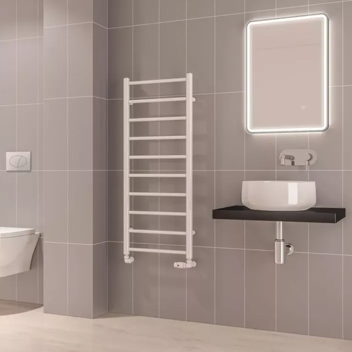 Eastbrook Tuscan Round 1200 x 500 Towel Rail Gloss White