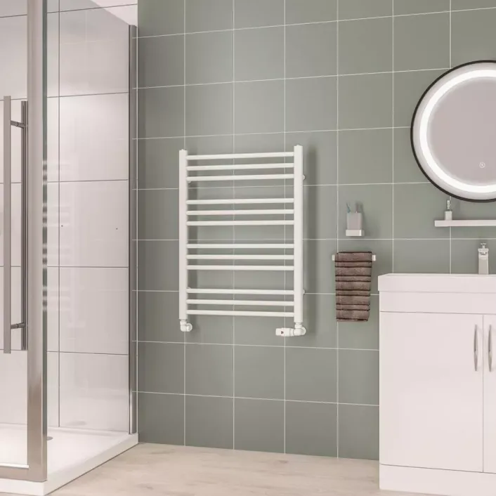 Eastbrook Corinium Round 800 x 600 Towel Rail Gloss White