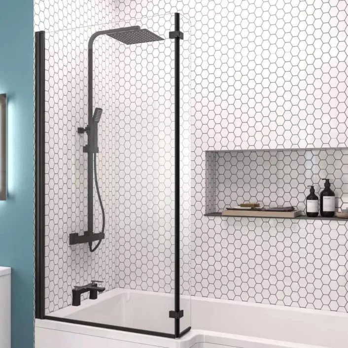 Eastbrook 6mm 1400 x 835mm Left Hand (LH) L-Shaped Bath Screen - Matt Black